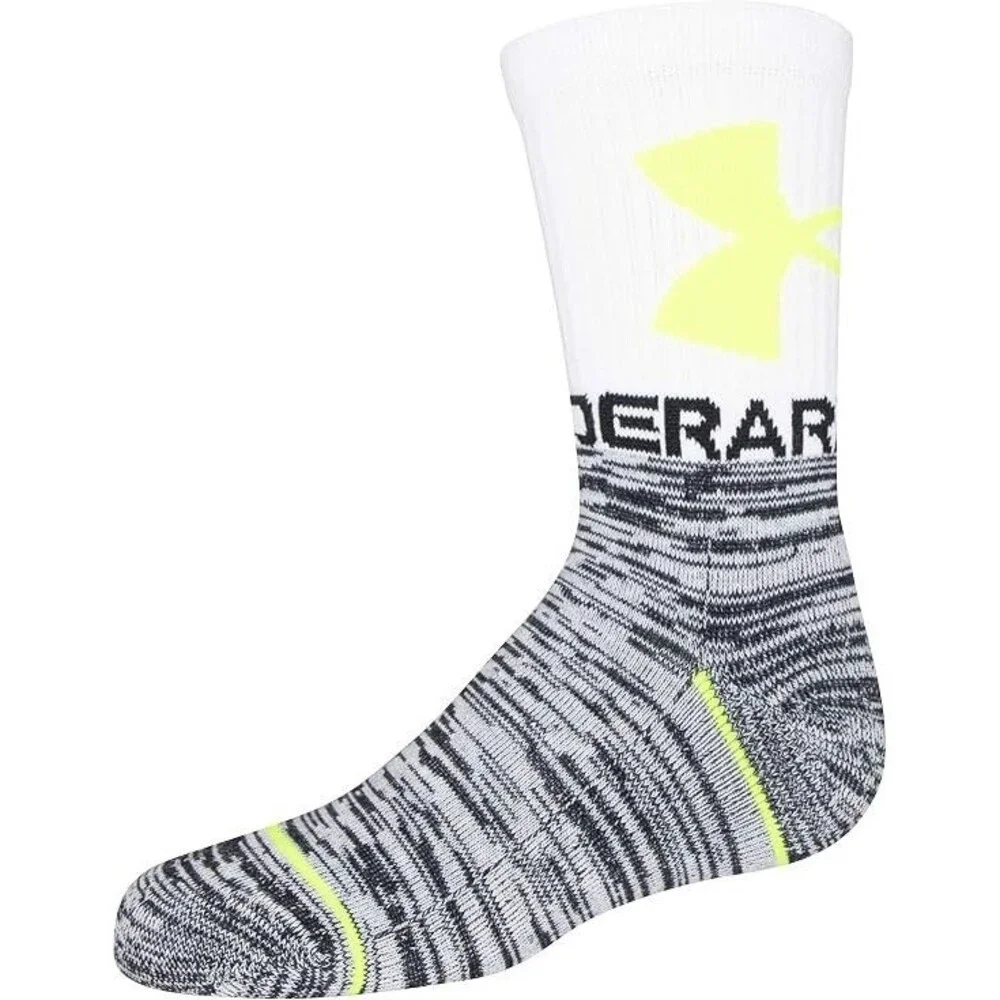 Under Armour UA Phenom Cushioned Crew Socks Youth 4Y - 8Y 3 Pack Yellow Boys New
